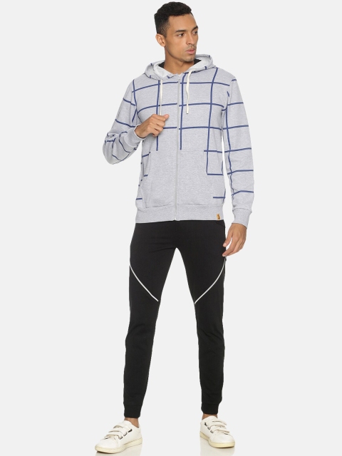 

Campus Sutra Men Grey & Black Hooded Tracksuit