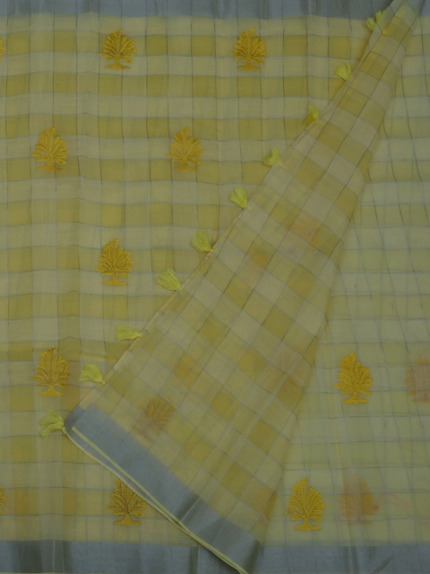 

Pothys Yellow Checked Linen Blend Saree