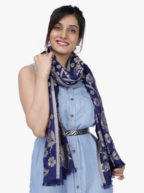 

Scarves & Glitters Women Navy Blue Self Design Scarf