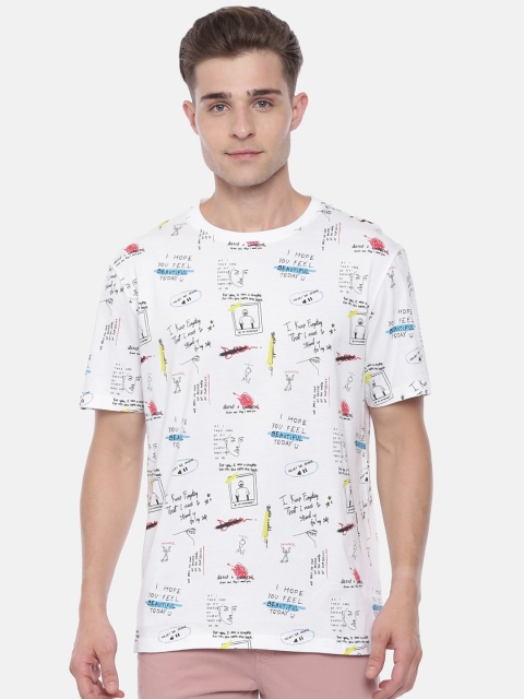 

Breakbounce Men White Printed Round Neck T-shirt