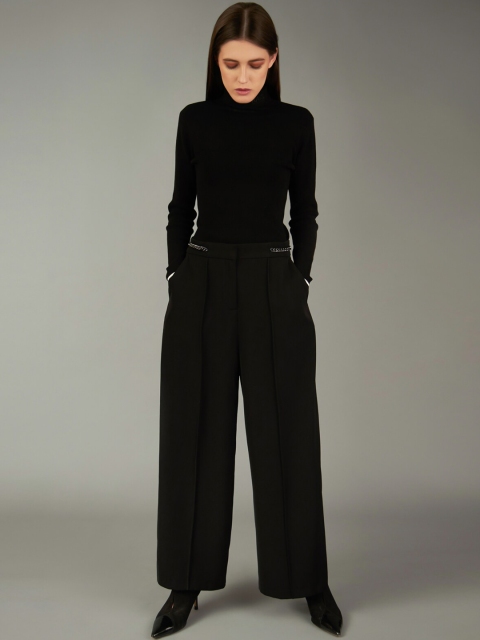 

COVER STORY by KARL LAGERFELD Women Black Regular Fit Solid Parallel Trousers