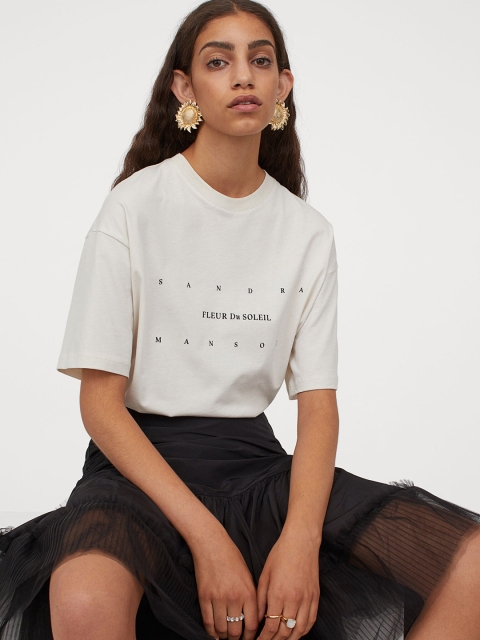 

H&M Women White & Black Printed T-shirt