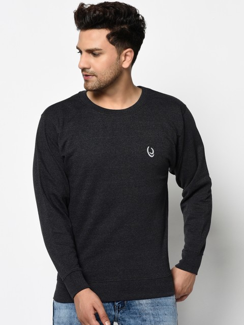 

ELEGANCE Men Charcoal Black Solid Sweatshirt
