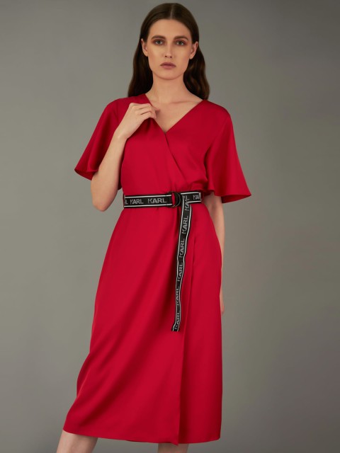 

COVER STORY by KARL LAGERFELD Women Red Solid Wrap Dress With Belt