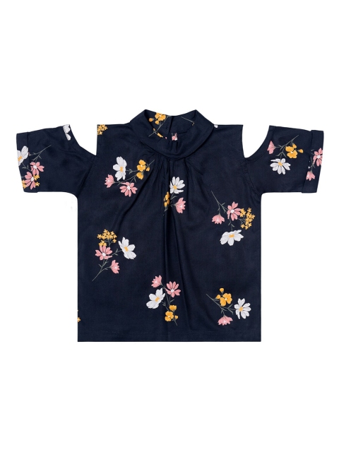 

Kid Studio Girls Navy Blue & White Floral Printed Top