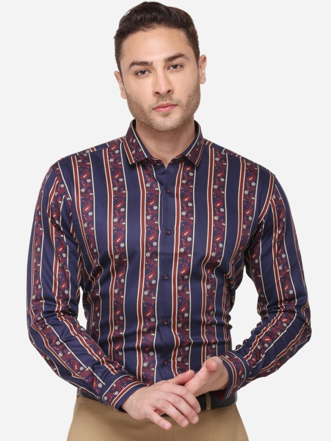 

JB STUDIO Men Navy Blue & Maroon Slim Fit Printed Formal Shirt