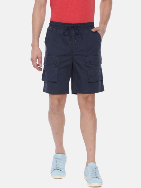 

Breakbounce Men Navy Blue Solid Slim Fit Cargo Shorts