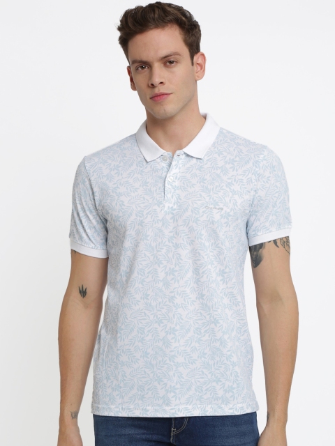 

Crocodile Men White & Blue Floral Printed Polo Collar T-shirt