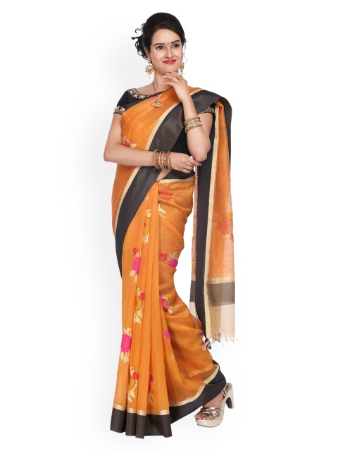 

Vijayalakshmi Silks Orange & Black Pure Silk Woven Design Saree