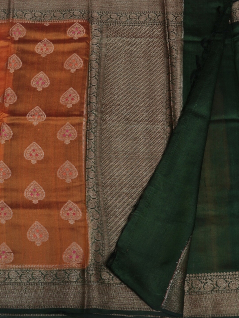 

Pothys Orange & Green Jute Silk Woven Design Saree