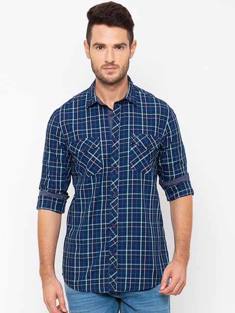 

Globus Men Blue Regular Fit Checked Casual Shirt