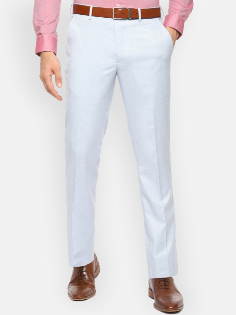

V Dot Men Blue Skinny Fit Self Design Formal Trousers