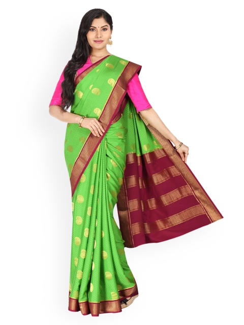 

Vijayalakshmi Silks Green & Maroon Pure Silk Woven Design Mysore Silk Saree