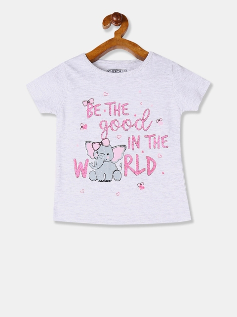 

Cherokee Girls Grey & Pink Printed Round Neck T-shirt