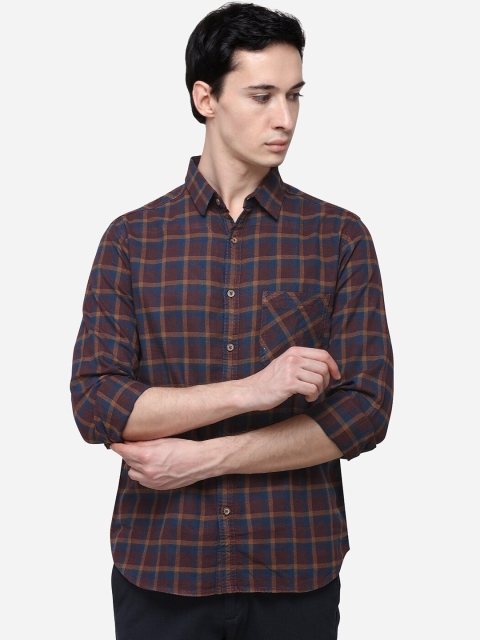 

Greenfibre Men Brown & Blue Slim Fit Checked Casual Shirt