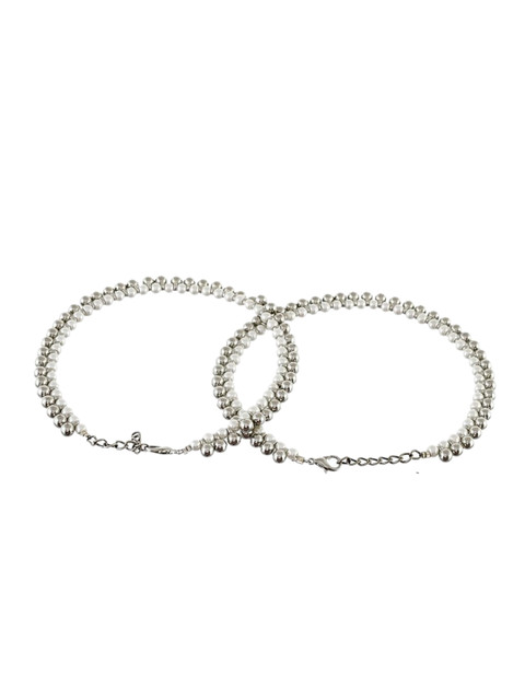 

Silvermerc Designs Set Of 2 Oxidised Silver-Plated White Pearl Beaded Handcrafted Anklets