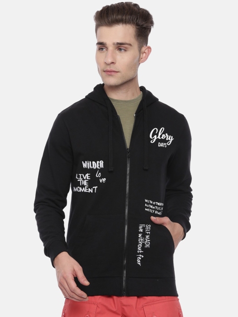 

Breakbounce Men Black & White Printed Hooded Sweatshirt
