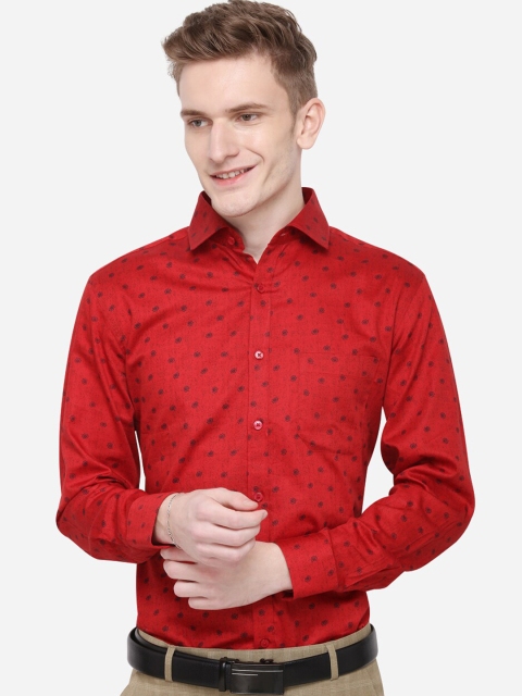 

Greenfibre Men Red Regular Fit Printed Formal Shirt