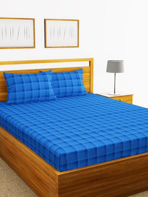 

BIANCA Blue Geometric 110 TC Cotton 1 King Bedsheet with 2 Pillow Covers