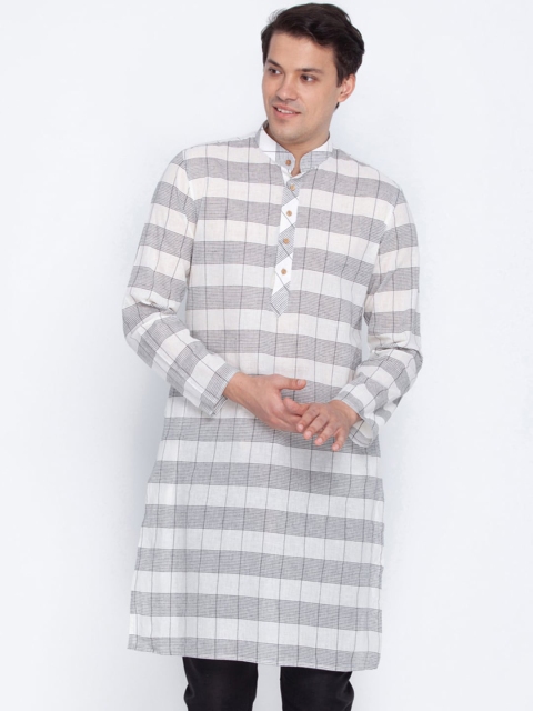 

VASTRAMAY Men White & Grey Checked Straight Kurta