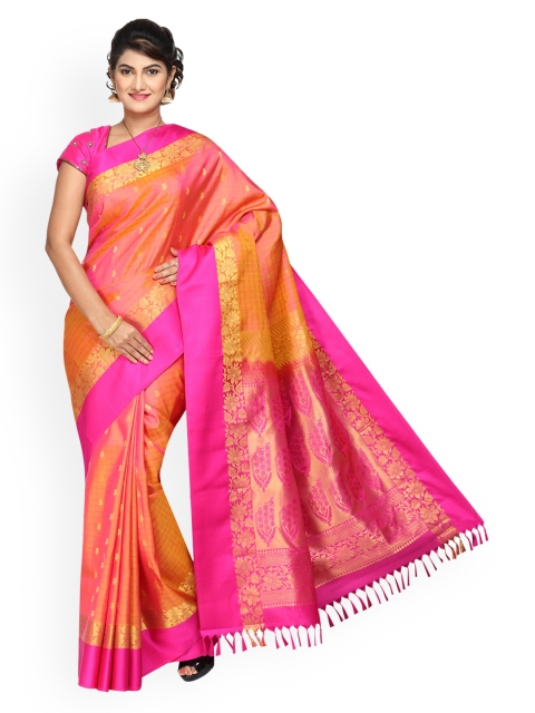 

Vijayalakshmi Silks Orange & Pink Pure Silk Woven Design Saree