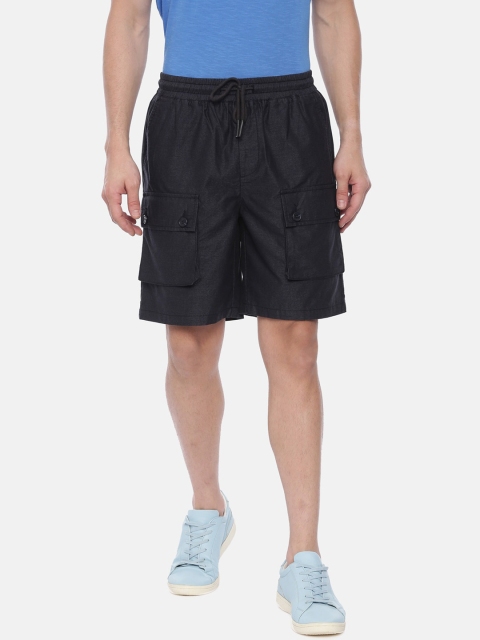 

Breakbounce Men Navy Blue Solid Slim Fit Cargo Shorts