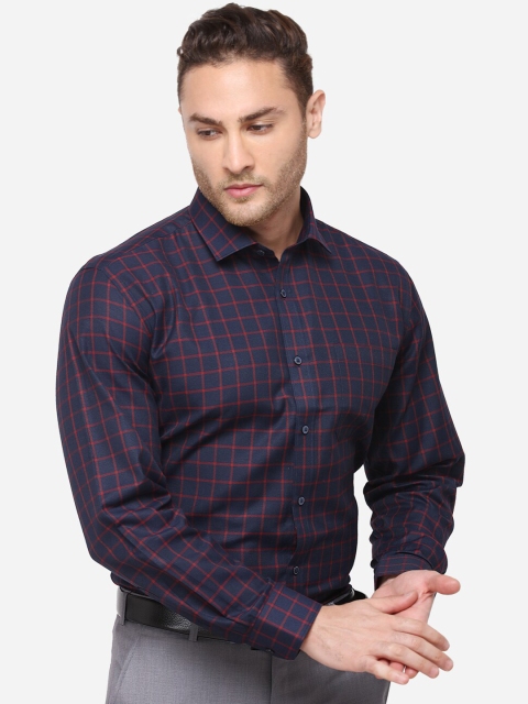 

Greenfibre Men Blue & Red Regular Fit Checked Formal Shirt
