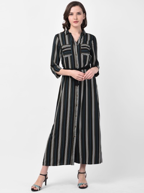 

Latin Quarters Women Black & White Striped Maxi Dress