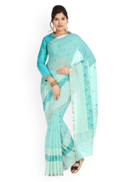 

Vijayalakshmi Silks Sea Green Embroidered Pure Chiffon Saree