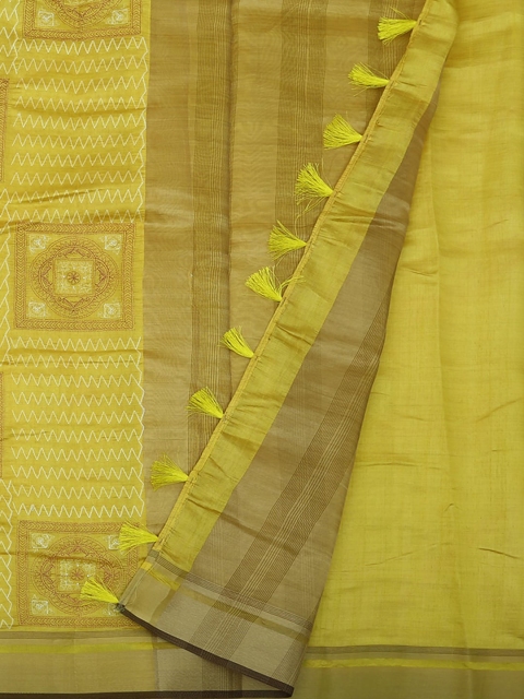Pothys Yellow Woven Design Jute Tusser Silk Saree
