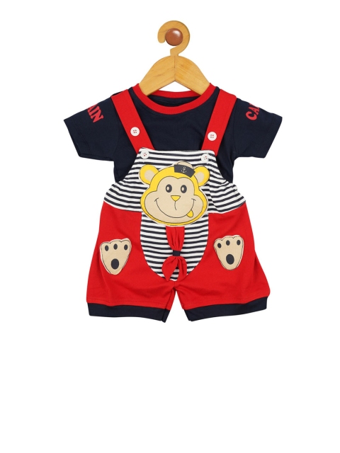 

ICABLE Boys Navy Blue & Red Dungarees With Tshirt