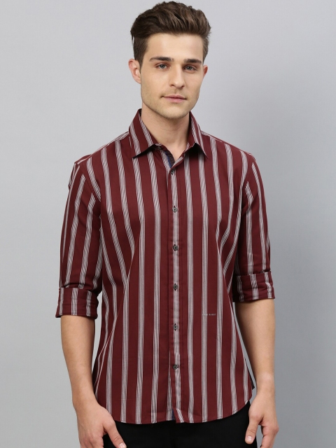 

RARE RABBIT Men Maroon & White Regular Fit Striped Casual Shirt