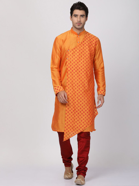 

VASTRAMAY Men Orange & Maroon Printed Kurta with Churidar