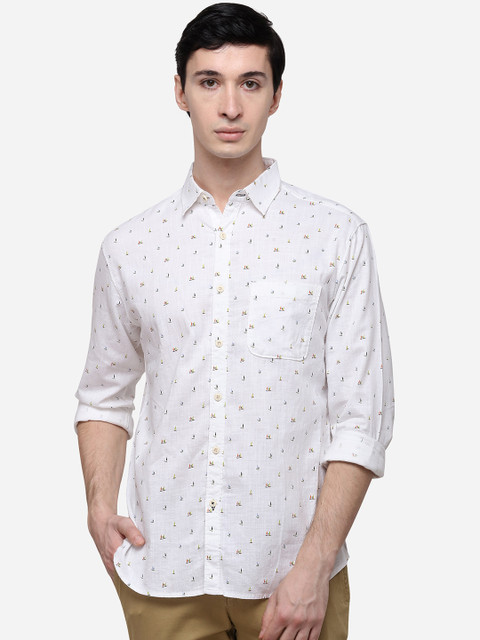 

Greenfibre Men White & Yellow Slim Fit Printed Casual Shirt