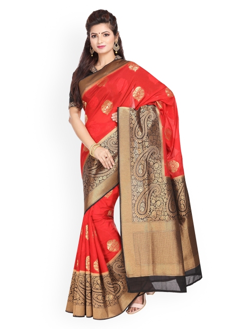 Vijayalakshmi Silks Black & Red Poly Silk Printed Banarasi Saree