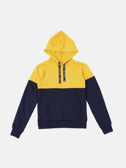 

NOT Kids Yellow & Navy Blue Colourblocked Hooded Sweatshirt