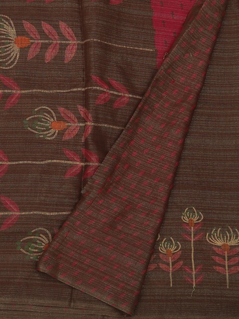 

Pothys Brown Printed Linen Blend Saree