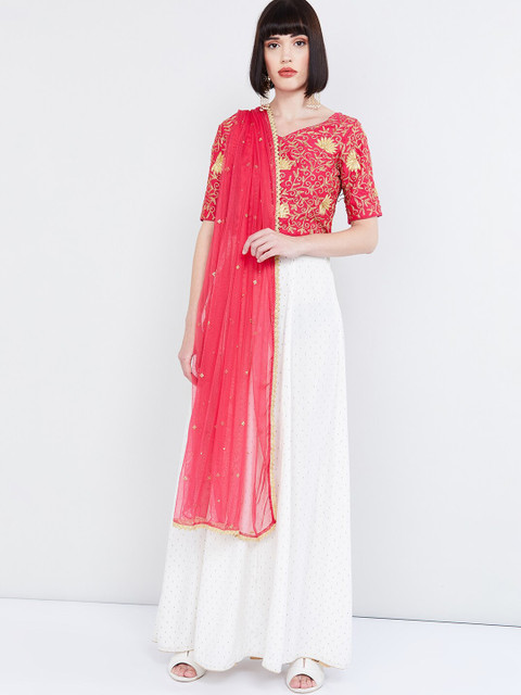 

max Coral Red Solid Dupatta