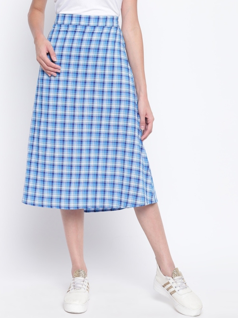 

FABNEST Women Blue & White Checked A-Line Pure Cotton Skirt
