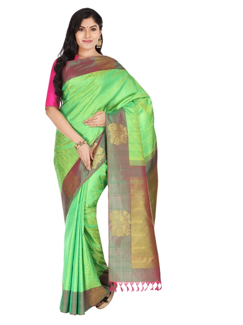 

Vijayalakshmi Silks Green & Magenta Pure Silk Woven Design Kanjeevaram Saree