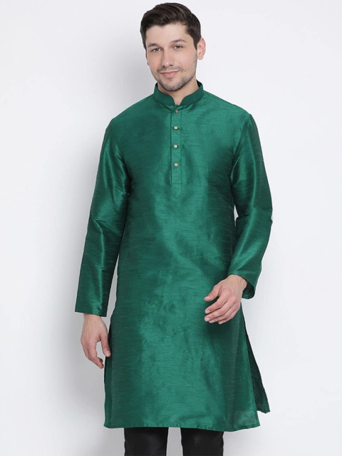

VASTRAMAY Men Green Woven Design Straight Kurta