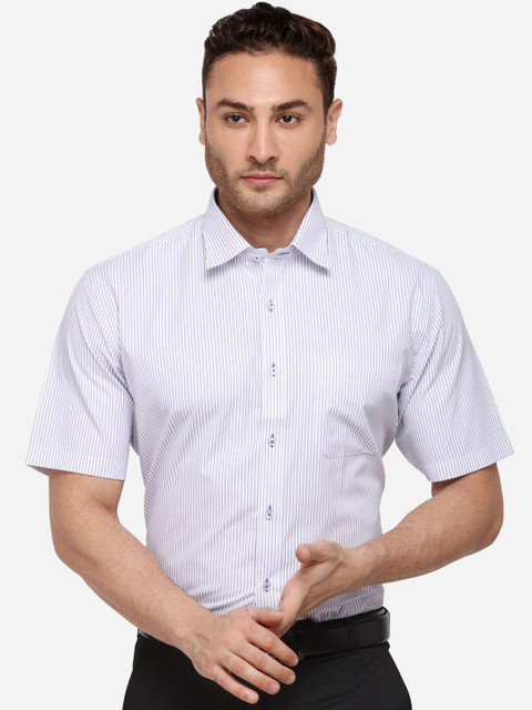 

Greenfibre Men White & Blue Regular Fit Striped Formal Shirt