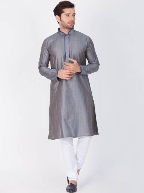 

VASTRAMAY Men Grey & White Self Design Kurta with Churidar