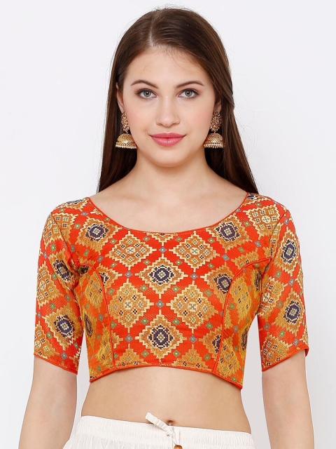 

SALWAR STUDIO Women Orange & Brown Woven Design Readymade Saree Blouse