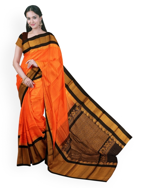 

APCO Orange Checked Handloom Silk Cotton Saree