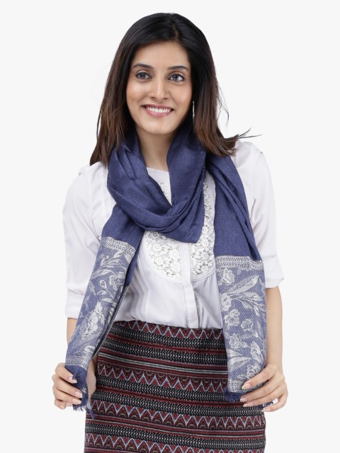 

Scarves & Glitters Women Navy Blue Self Design Scarf
