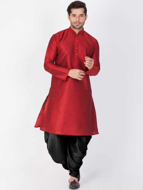 

VASTRAMAY Men Maroon & Black Solid Kurta with Dhoti Pants