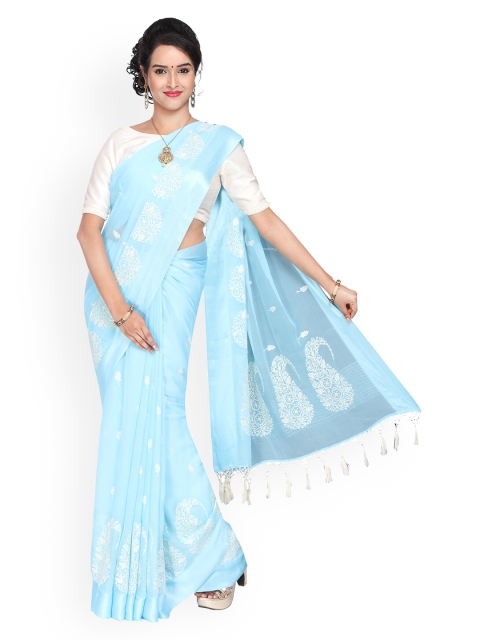 

Vijayalakshmi Silks Turquoise Blue & White Pure Silk Printed Saree
