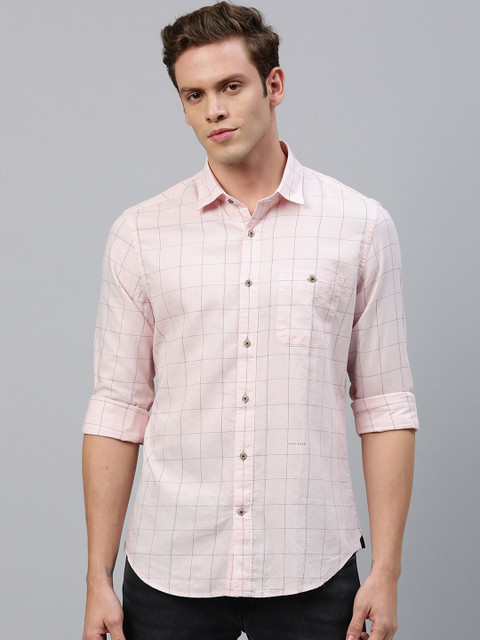 

RARE RABBIT Men Pink Regular Fit Checked Casual Shirt