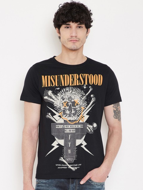 

PUNK Men Black Printed Round Neck T-shirt